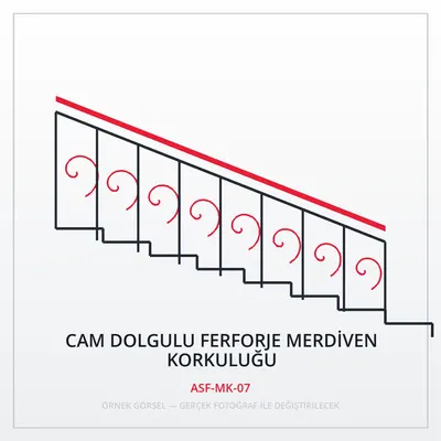 Cam Dolgulu Ferforje Merdiven Korkuluğu